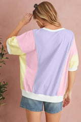 Purple Colorblock Patchwork Oversized T Shirt - Femstylo