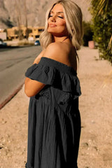 Purple Ruffled Flutter Sleeve Square Neck Textured Tiered Maxi Dress - Femstylo