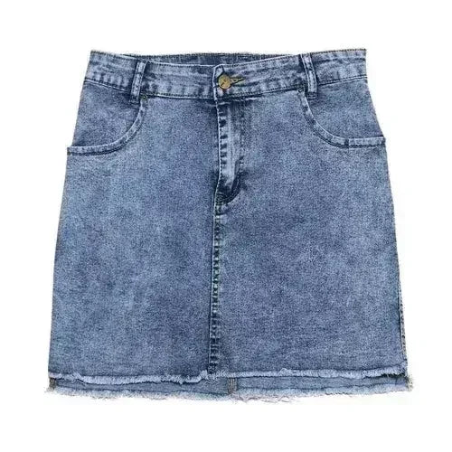 Women's High Stretch A-Line Mini Skirt in Washed Denim - Femstylo