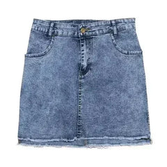 Women's High Stretch A-Line Mini Skirt in Washed Denim - Femstylo