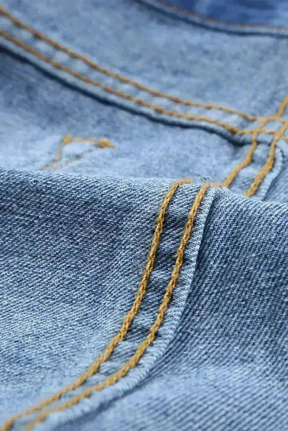 Distressed Mid Rise Frayed Hem Denim Shorts - Femstylo