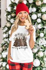 White Leopard Christmas Tree Graphic Tee – Festive & Fierce Crewneck