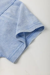 Sky Blue Mineral Wash Flower Patchwork Mini T Shirt Dress - Femstylo