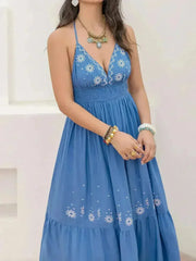 Printed Halter Neck Maxi Cami Dress - Femstylo