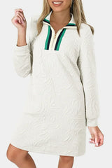 White Pop of Color Neckline Textured Mini Dress