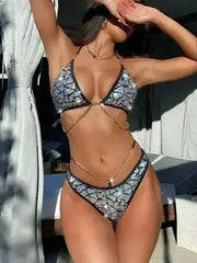 Sequin Halter Neck Two-Piece Bikini Set - Femstylo