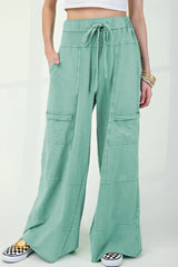 Black Mineral Wash Exposed Seam Wide Leg Cargo Pants