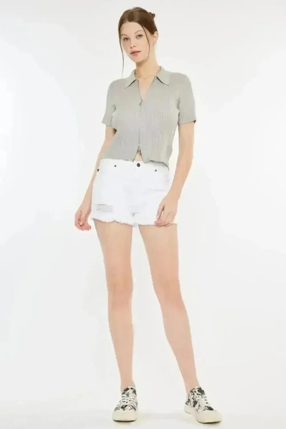 Kancan Raw Hem Distressed Denim Shorts - Femstylo