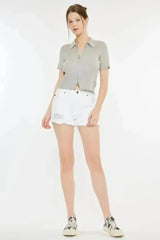 Kancan Raw Hem Distressed Denim Shorts - Femstylo