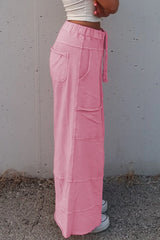 Black Mineral Wash Exposed Seam Wide Leg Cargo Pants