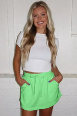 Black French Terry Drawstring Mini Skort with Pockets - Femstylo