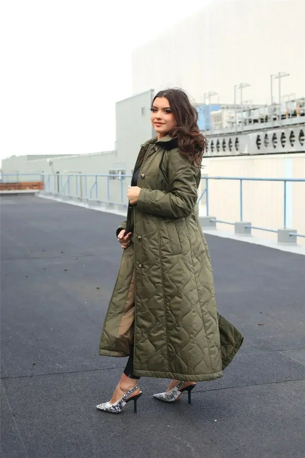 Quilted Single Breasted Longline Hooded Coat - Femstylo