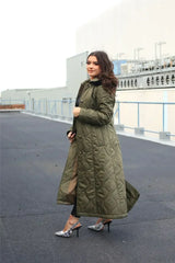 Quilted Single Breasted Longline Hooded Coat - Femstylo