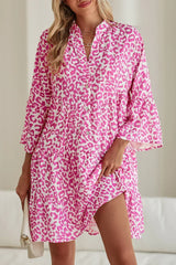 Bright Pink Leopard Print Flounce Sleeve Mini Dress