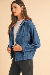 Real Teal Corduroy Zip-Up Hooded Jacket – Femstylo