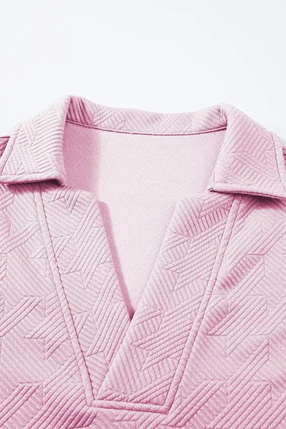 White Textured V Neck Collared Split Hem T Shirt - Femstylo