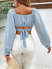 Light Blue Honey Raglan Sleeve Cropped Blouse | Femstylo - Femstylo