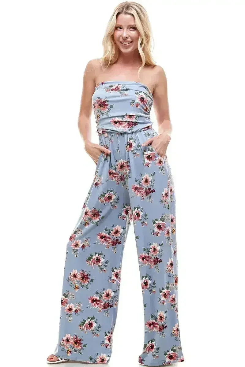 Women Floral Strapless Jumpsuit - Femstylo