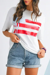 White Flag Bow Graphic Crewneck Tee - Femstylo