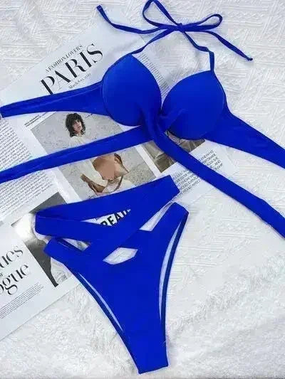 Crisscross Halter Neck Bikini Set - Femstylo