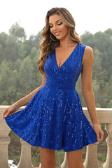 Sequin Surplice Neck Sleeveless Dress - Femstylo