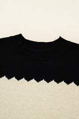 Black Colorblock Crew Neck Drop Shoulder Sweater