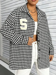 Houndstooth Button Down Long Sleeve Shacket - Femstylo