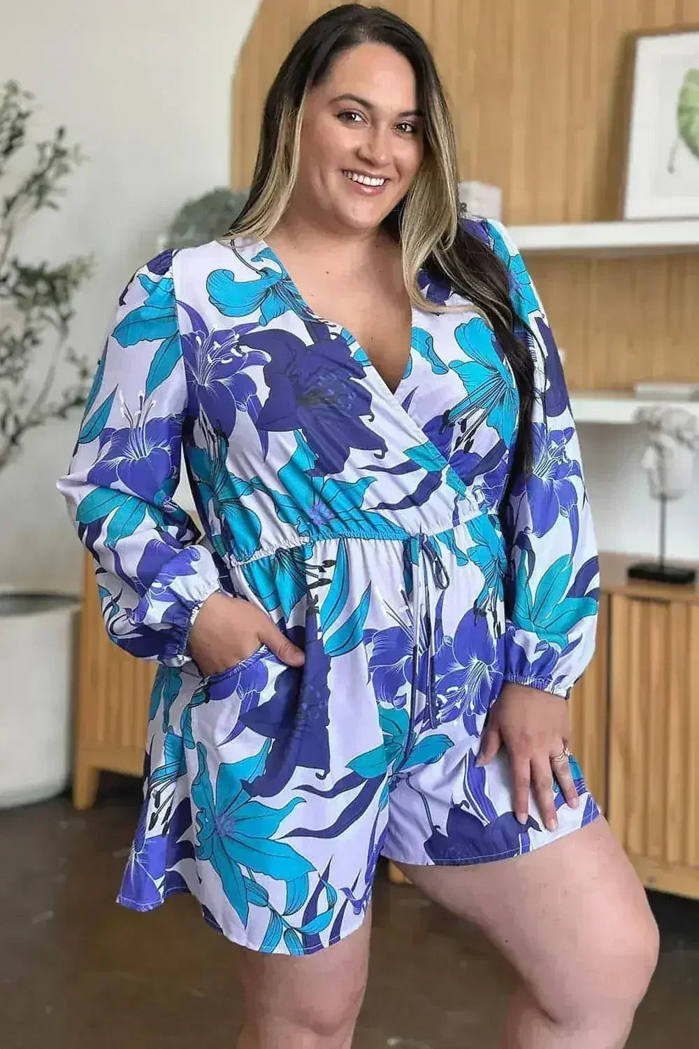 Floral Long Sleeve Romper with Pockets - S-3XL | Femstylo - Femstylo