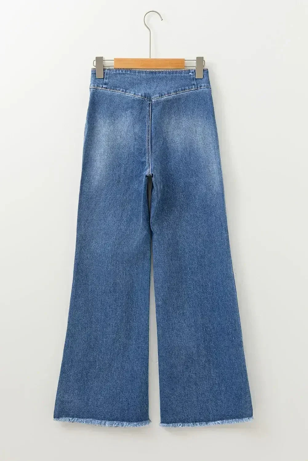 Sail Blue High Waist Button Raw Hem Jeans - Femstylo