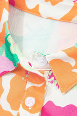 Green Floral Puff Sleeve Buttoned Babydoll Dress