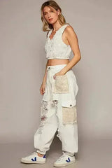 POL Crochet Patch Distressed Washed Jeans - Femstylo