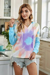 Fashion Sky Blue Colorblock The Sun Cotton Blend Tie Dye Hoodie - Femstylo