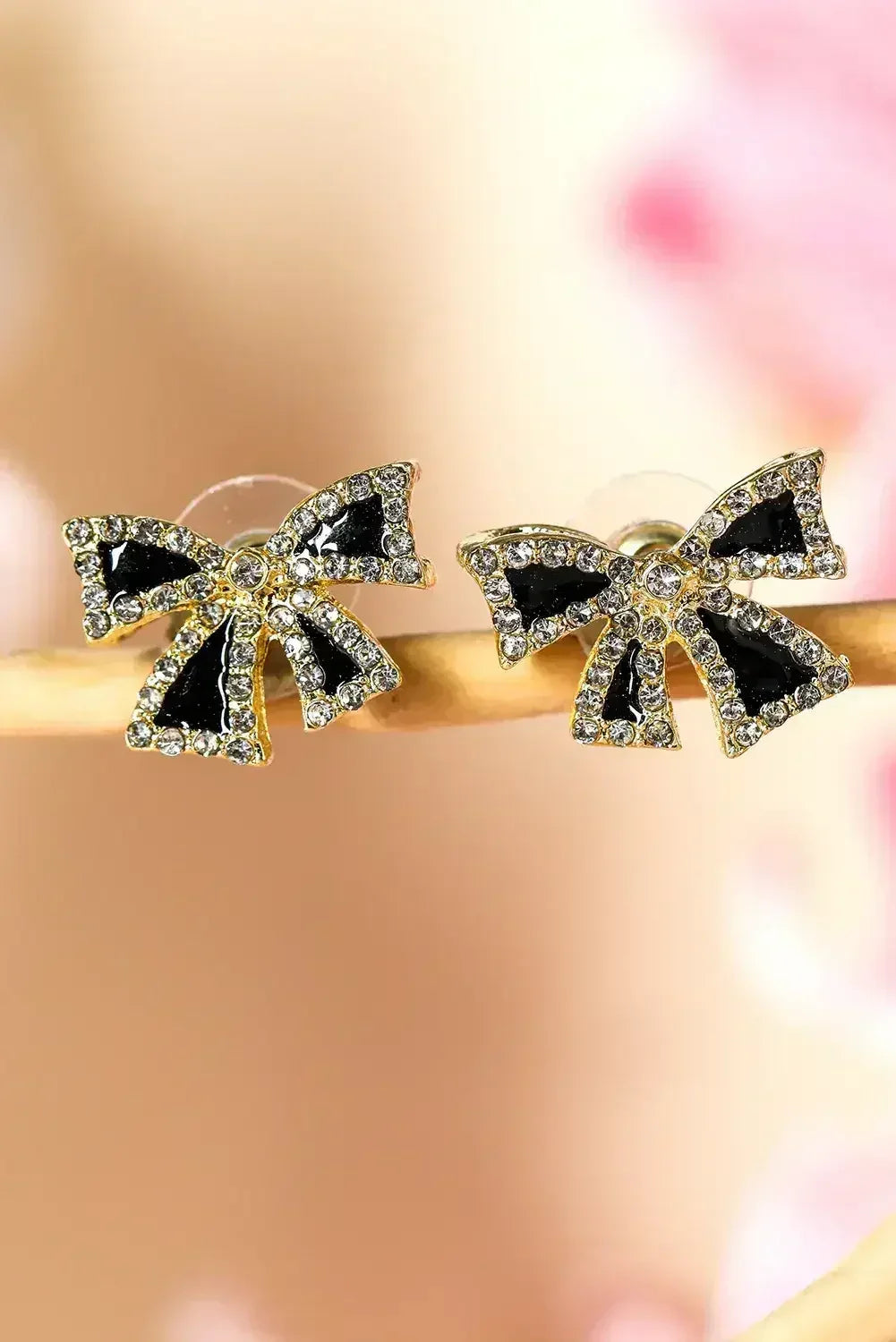Black Rhinestone Bowknot Stud Earrings - Femstylo