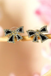 Black Rhinestone Bowknot Stud Earrings - Femstylo