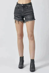 RISEN Raw Hem Denim Shorts with Pockets - Femstylo