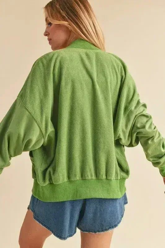 Snap Down Drop Shoulder Brushed Jacket | Femstylo - Femstylo