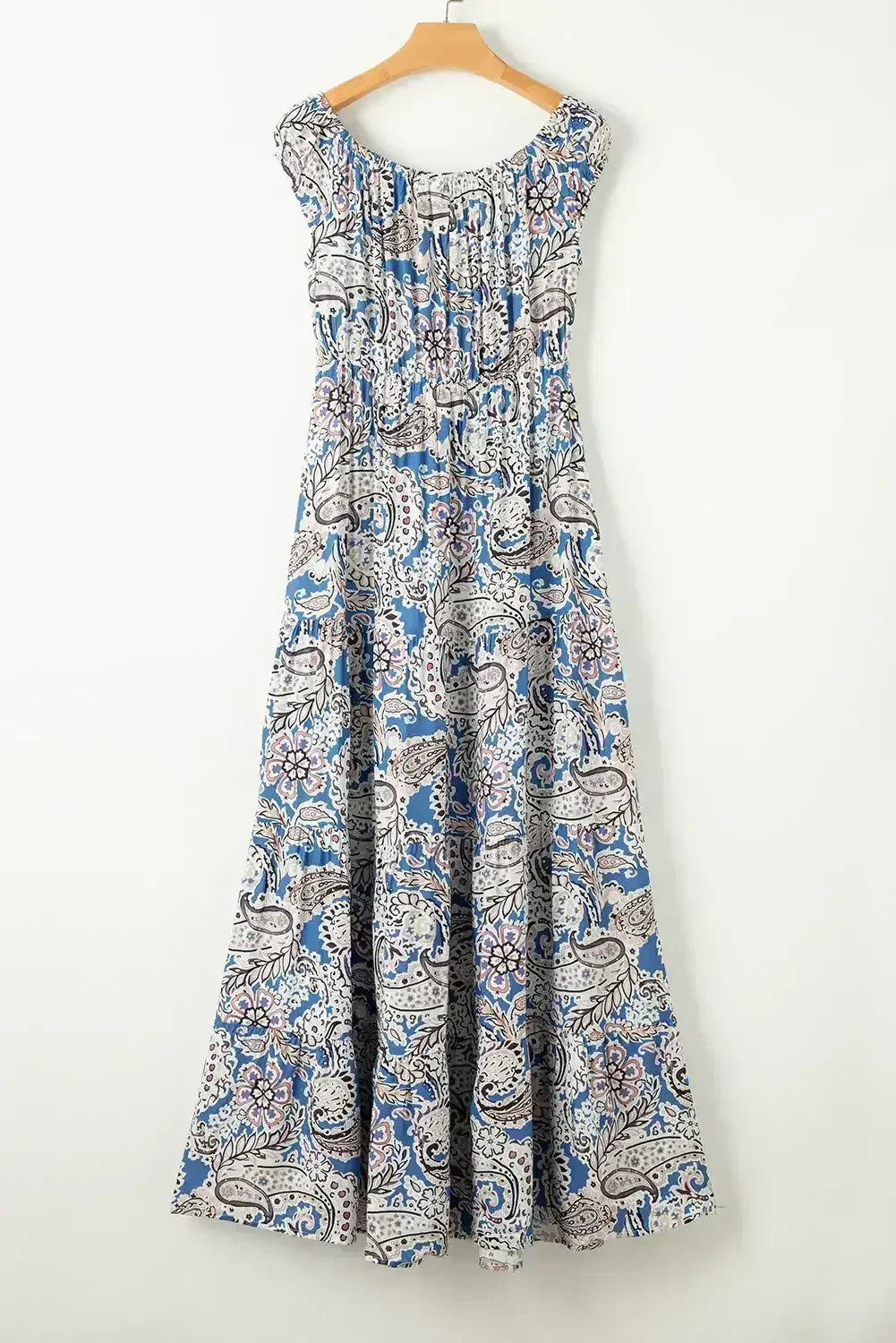 Blue Boho Paisley Print Off Shoulder Maxi Dress - Femstylo