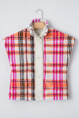 Rose Sherpa Plaid Jacket Vest | Polyester Collared Vest - Femstylo