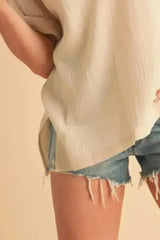 Aemi + Co Side Slit V-Neck Short Sleeve Blouse - Femstylo