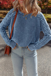 Ashleigh Blue Cable Knit Raglan Sleeve Casual Sweater