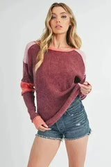 Color Block Knit Top – Raw Seam Detail & Cotton-Spandex Blend - Femstylo