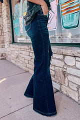 Real Teal High Rise Ripped Bell Bottom Jeans - Femstylo