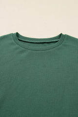 Evergreen Solid Color Raw Seam Patchwork Ribbed Drop Shoulder Sweatshirt