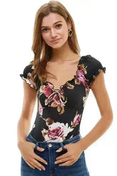 Floral Printed Peasant Style Bodysuit - Femstylo