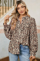 Light Leopard Print Balloon Sleeve Loose Blouse | Femstylo - Femstylo