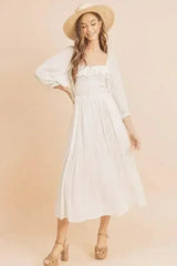 Aemi + Co Ruffled Smocked Square Neck Balloon Sleeve Dress - Femstylo