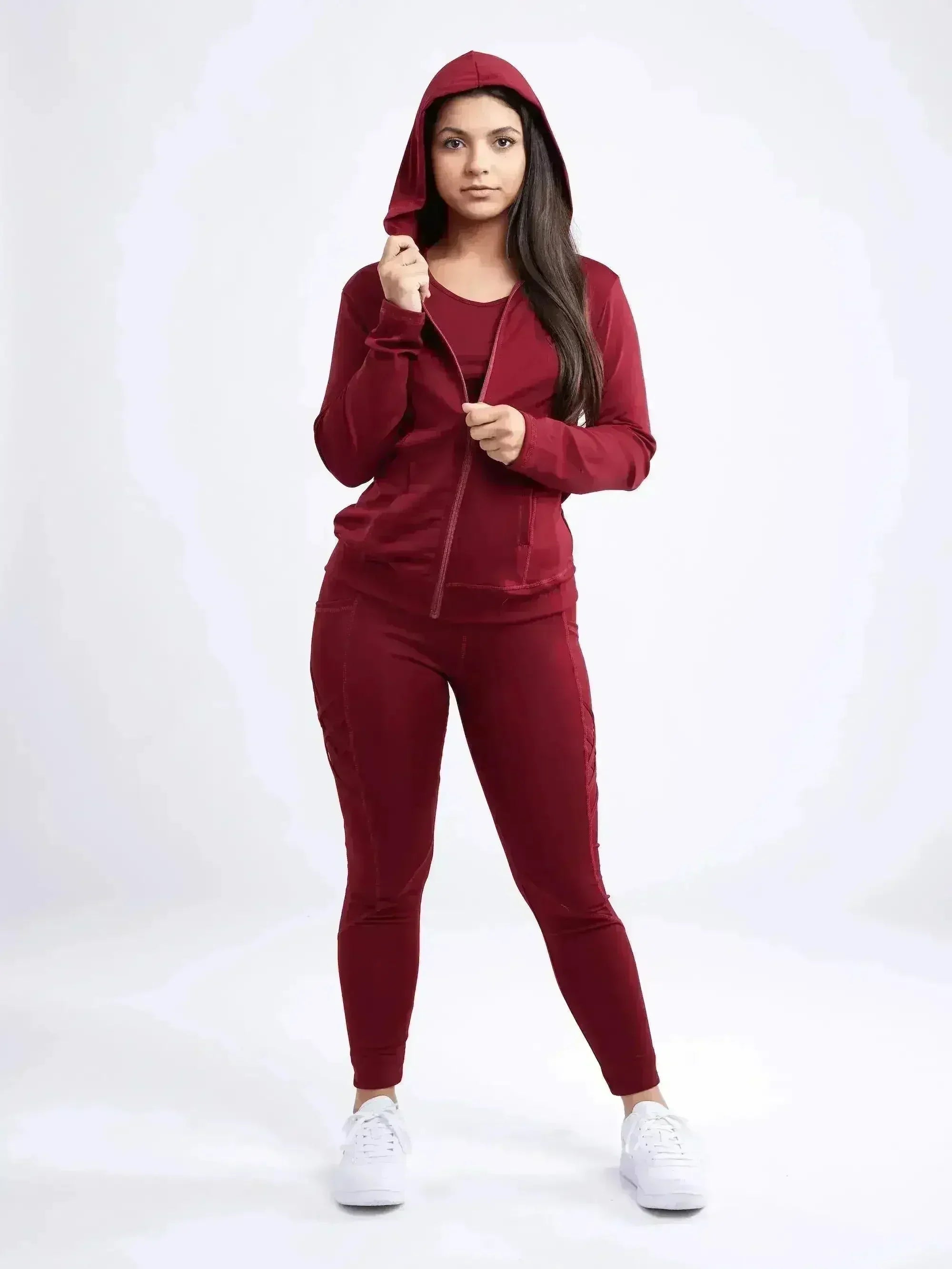 Athletic Fitted Zip-Up Hoodie Jacket with Pockets - Femstylo