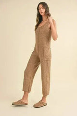 MABLE Sleeveless Knit Crop Jumpsuit with Pockets - Femstylo