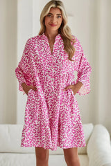 Bright Pink Leopard Print Flounce Sleeve Mini Dress