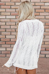 White Open Knit Cardigan - Lightweight & Machine Washable | Femstylo - Femstylo